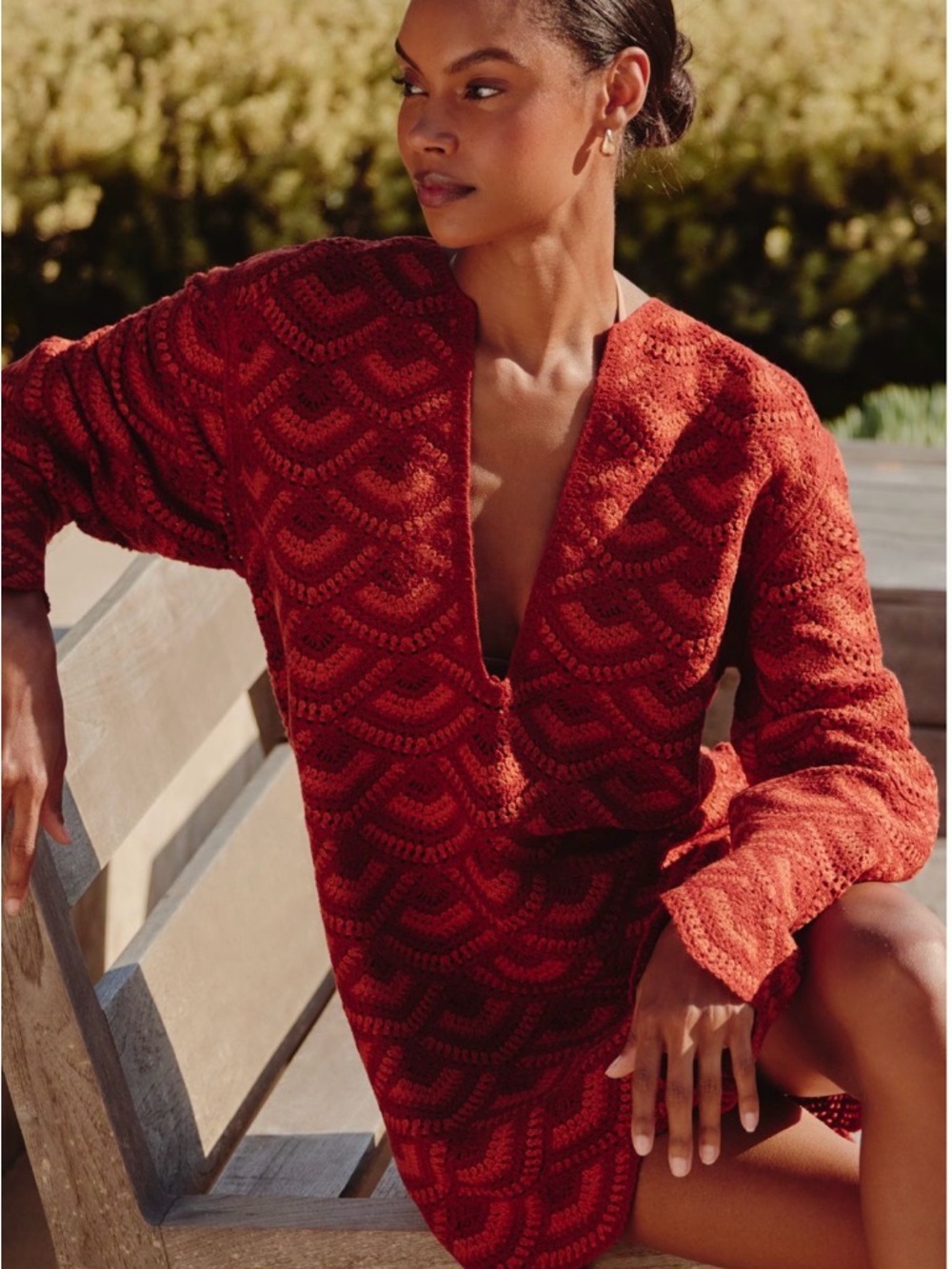 Anthropologie Celandine Knit V-Neck Tunic Dress Burnt Red. New with tags